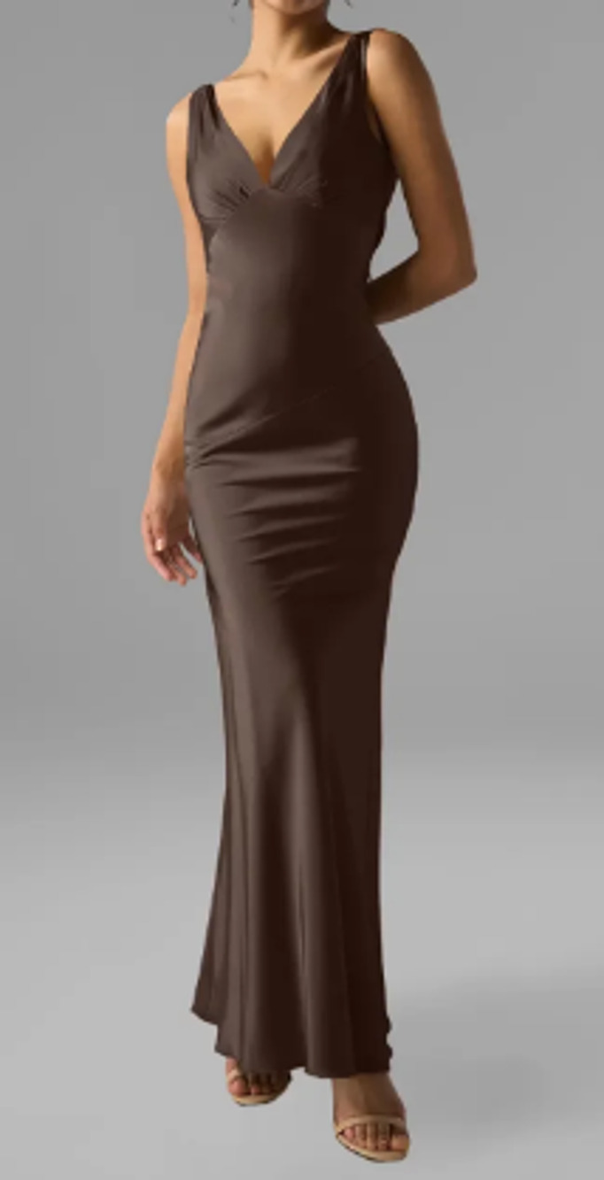 AW BRIDAL 6 S seal brown Rachael satin formal wedding prom maxi dress NEW B38